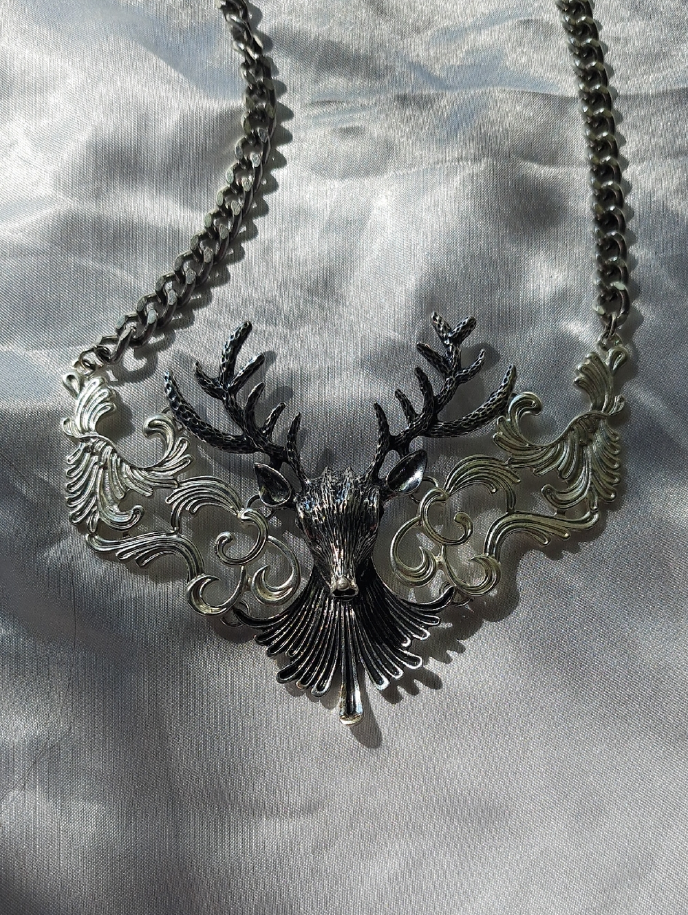 Brighton Silver-Tone Stag Head Necklace with Ornate Scrolls